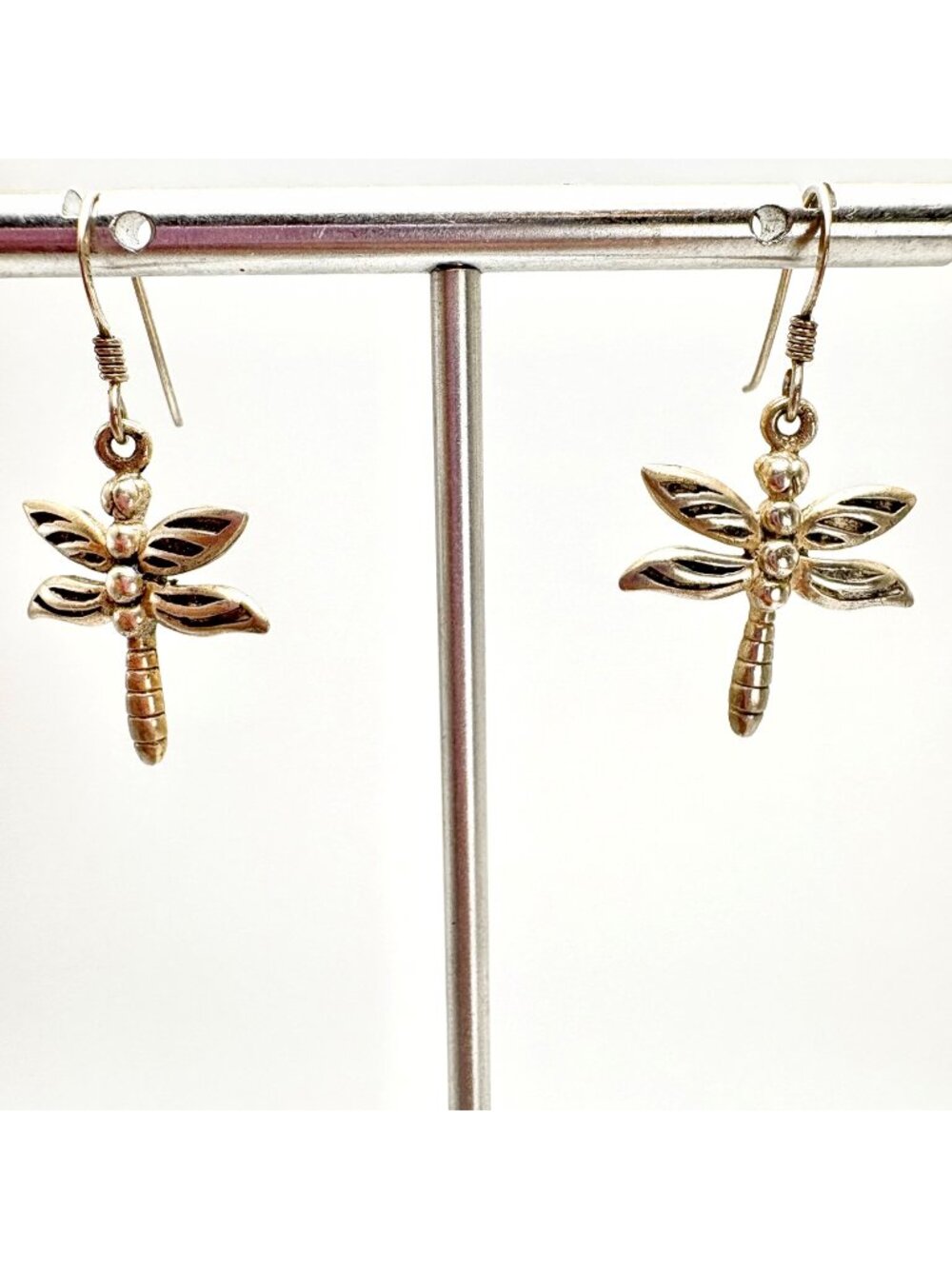 Dragonfly Textured Sterling Silver 925 Dangle Earrings Size 1.25" Length